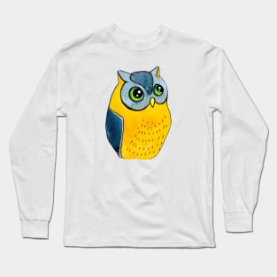 Yellow Blue Owl Watercolor Long Sleeve T-Shirt